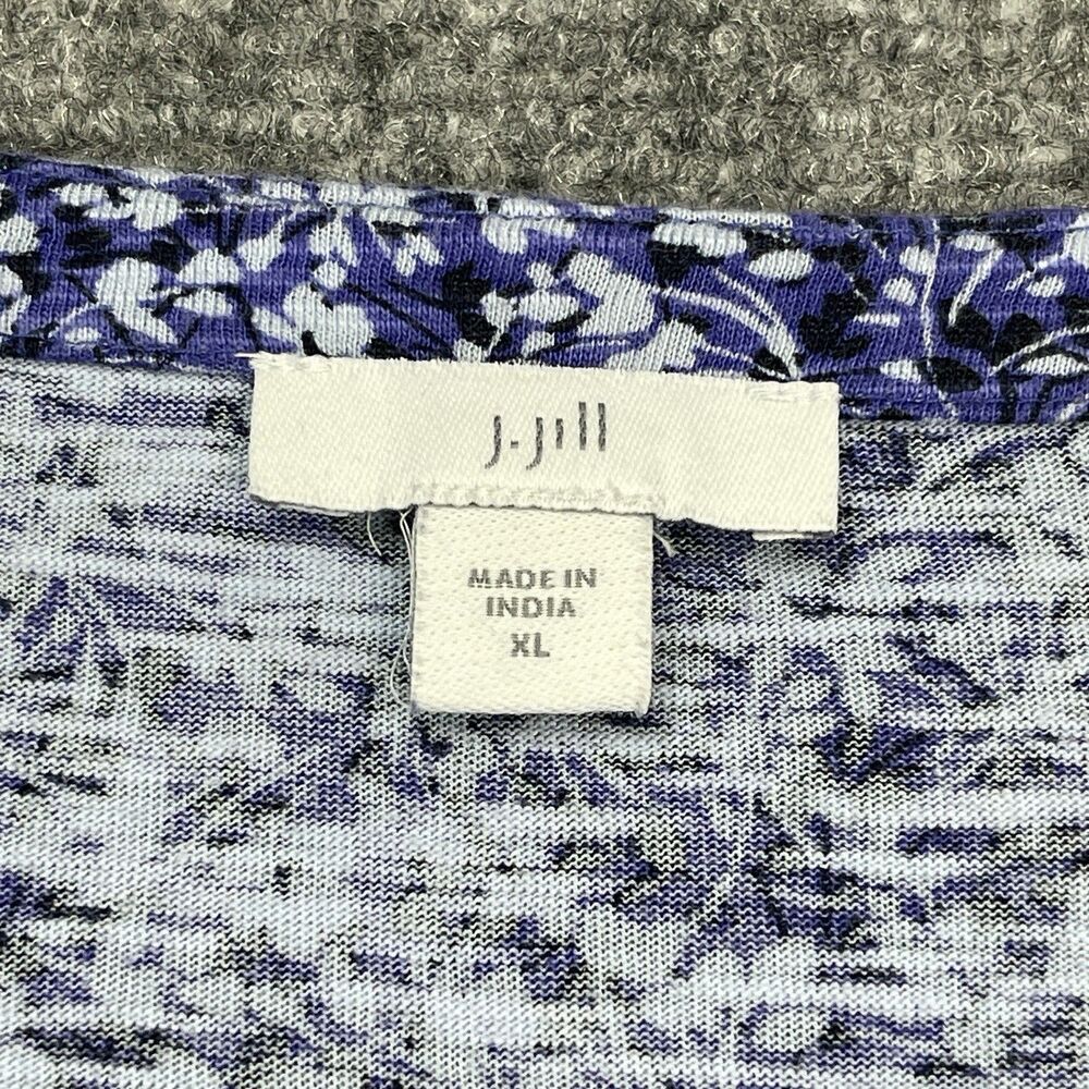 J Jill Tunic Top Womens XL Purple Floral Tiered 3/4 Sleeve Cotton Blend - Picture 3 of 11